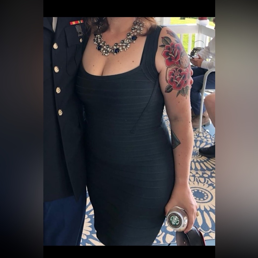 Navy Herve Leger bandage dress